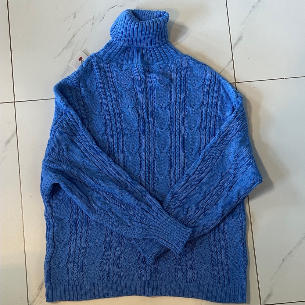 Italian Blue Cable Knit Turtleneck Sweater